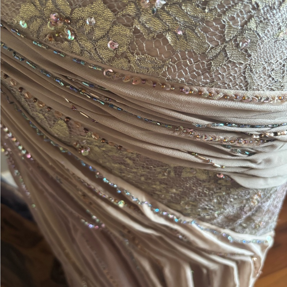 One-Shoulder Ivory Evening Gown with Beaded Detail - Picture 8 of 8